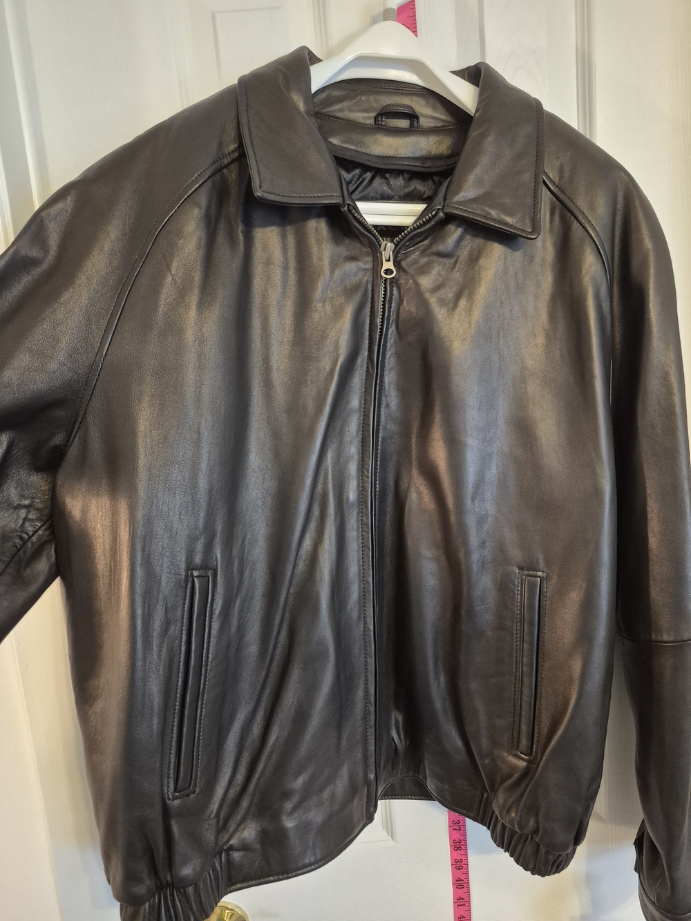 Vintage NWT NOS Mens Black Leather Bomber Jacket Zip-In Quilted Lining Size XL